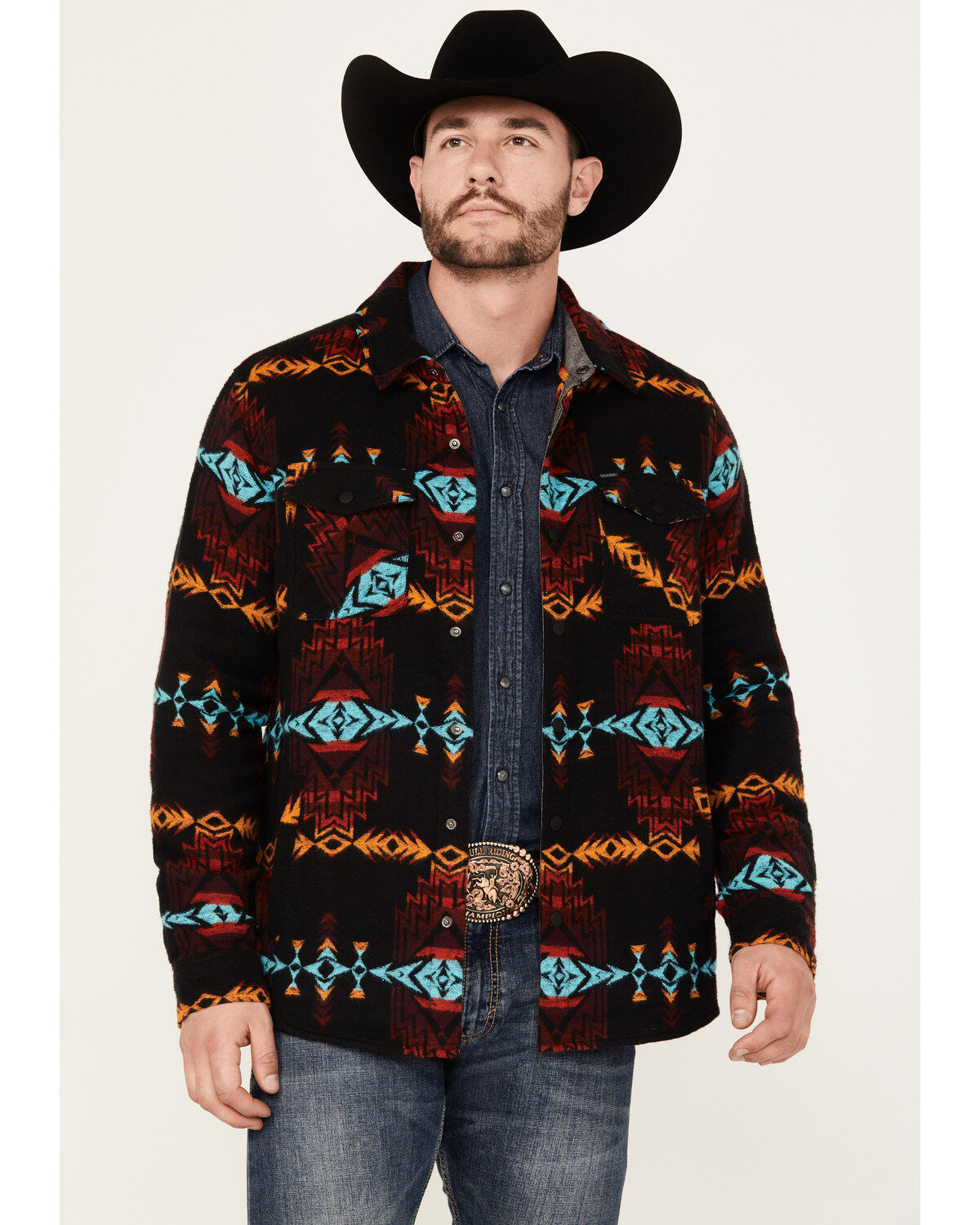 Men's Rock & Roll Denim Southwestern Print Shirt Jacket