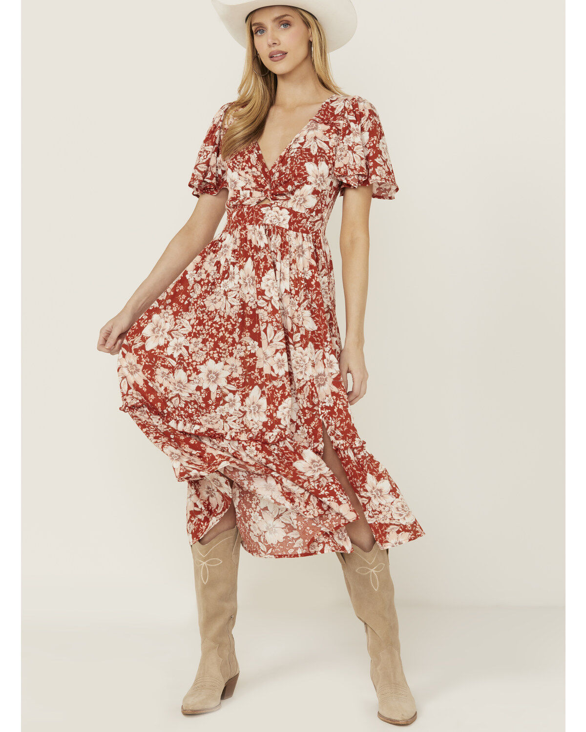 Women's Wild Moss Floral Print Short Sleeve Midi Dress