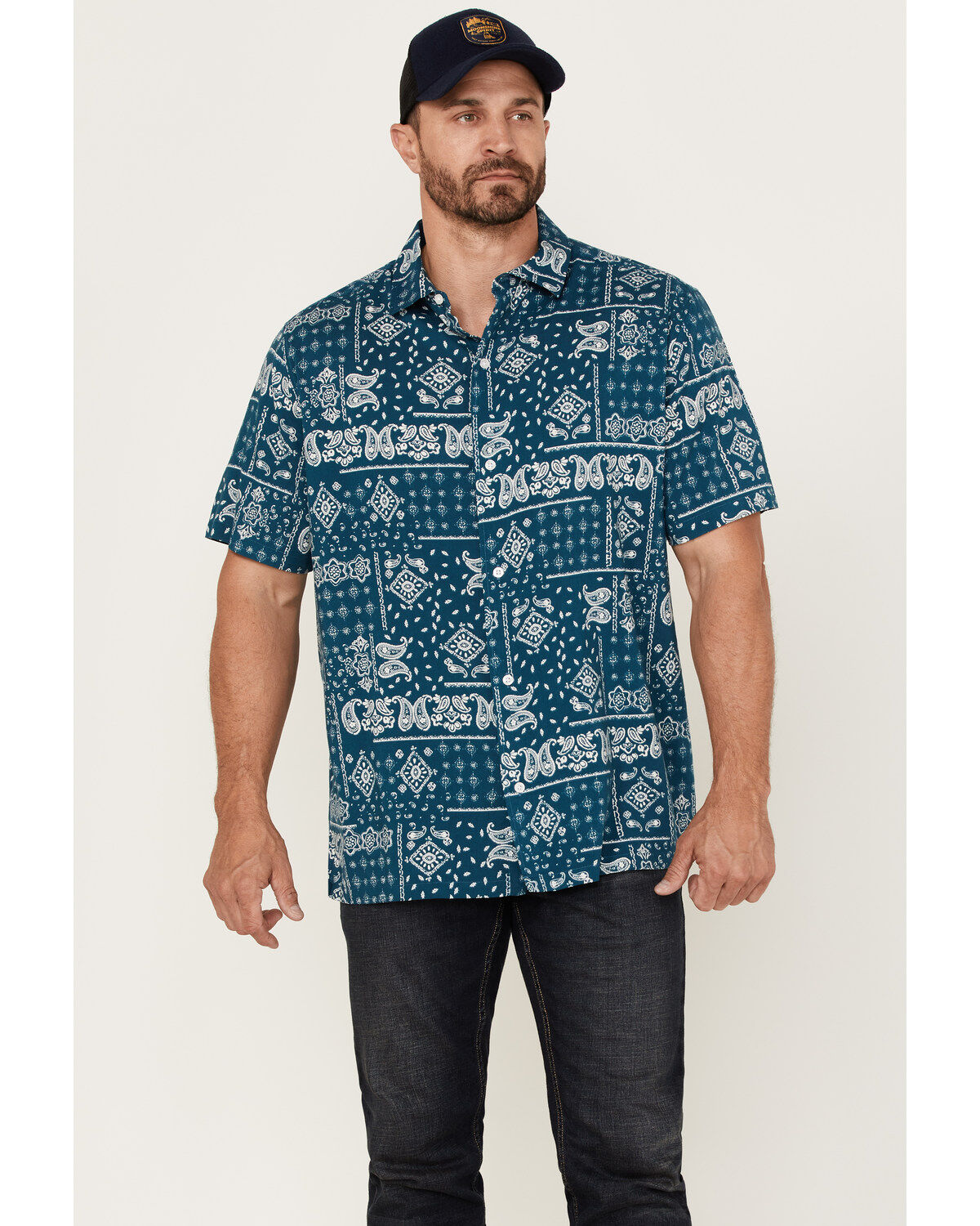 Men's Gibson Holler Bandana Print Short Sleeve Button-Down Western Shi