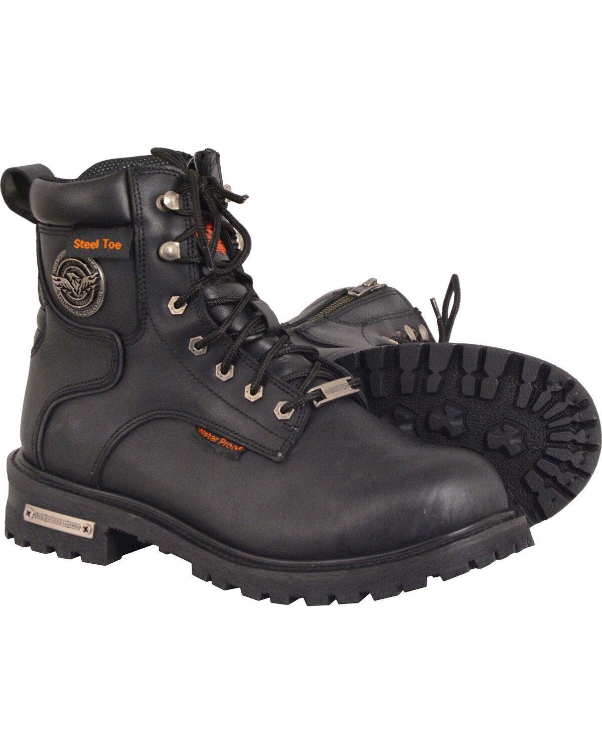 Men's Milwaukee Leather Black 6" Waterproof Lace Boots - Steel Toe