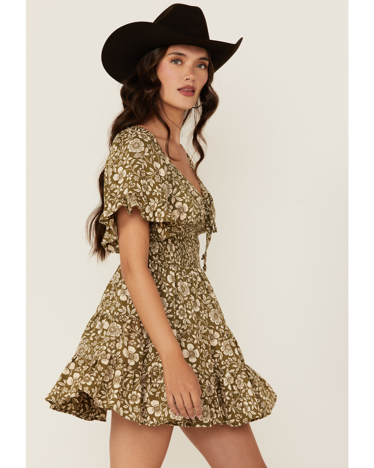 Women's Angie Floral Print Smocked Waist Mini Dress