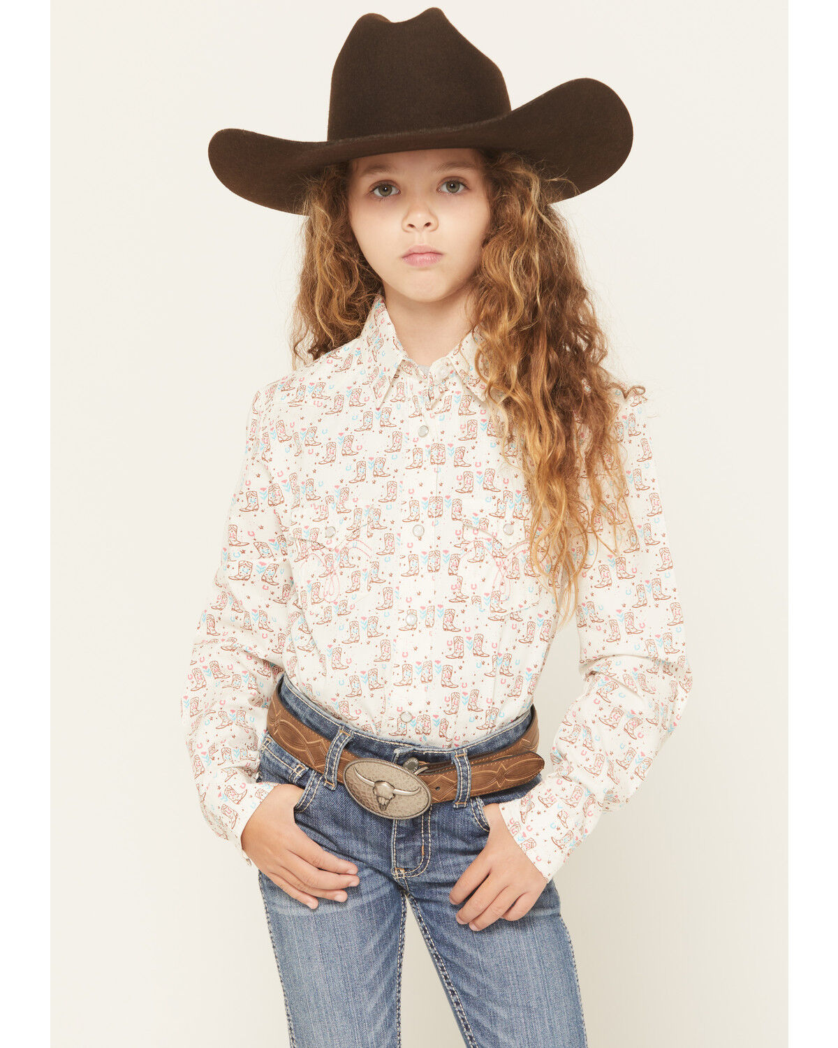 Girls' Panhandle Cowboy Print Long Sleeve Snap Western Shirt