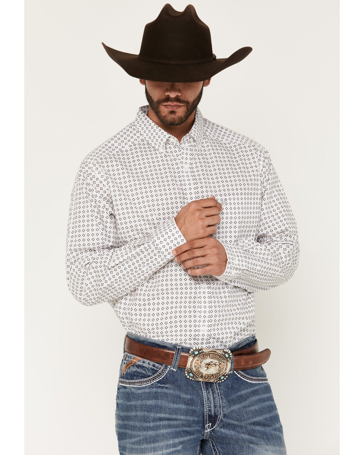 Men's Ariat Boot Barn Exclusive Franz Geo Print Long Sleeve Button-Dow