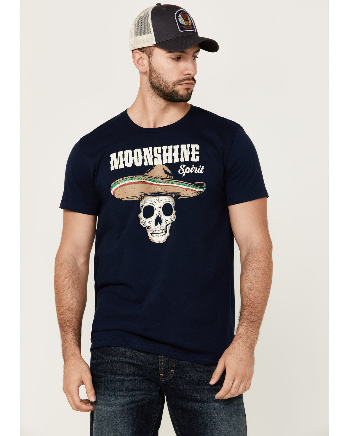 Men's Moonshine Spirit Party Skull Mariachi Short Sleeve Graphic T-Shi
