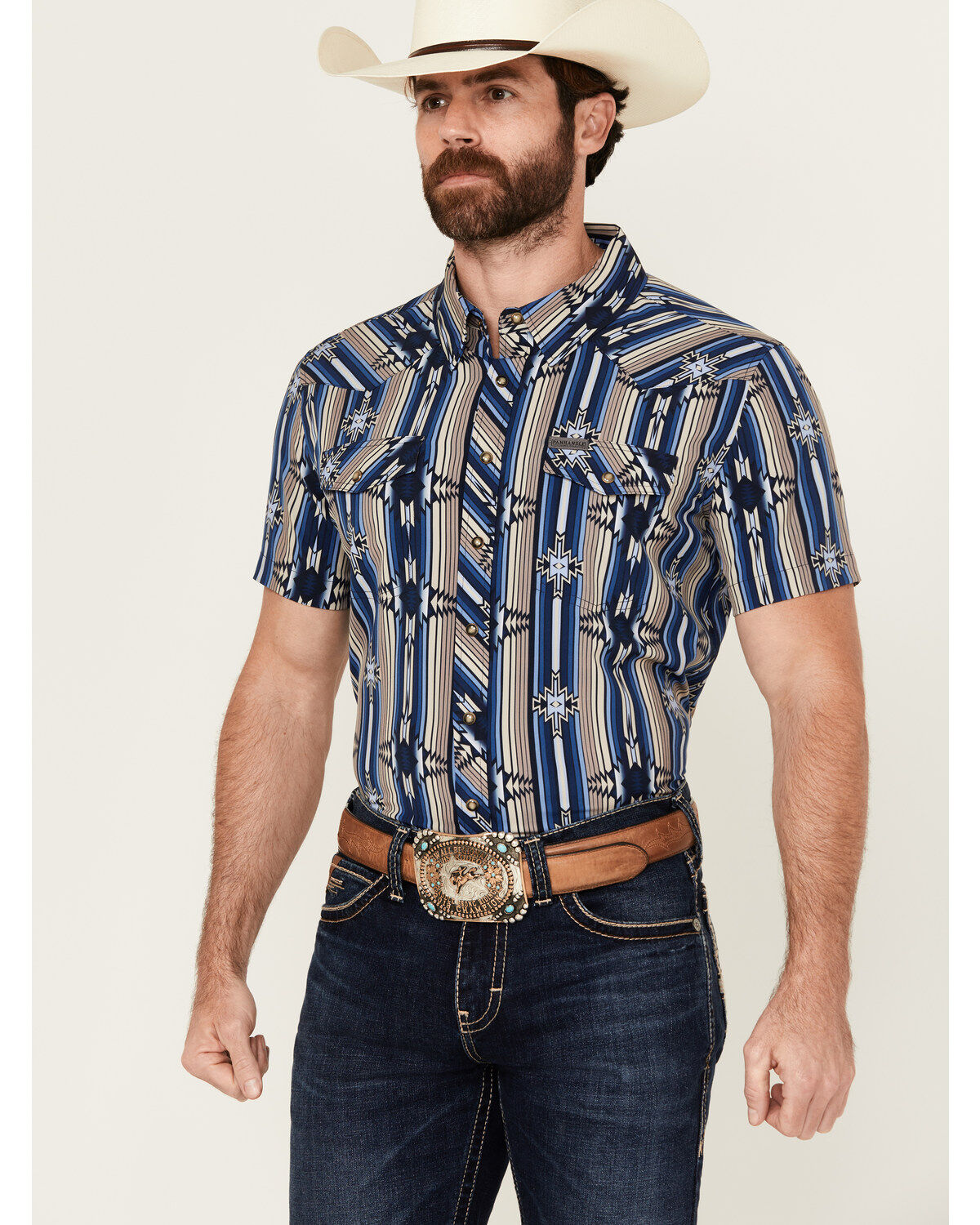 Men's Panhandle Southwestern Print Short Sleeve Snap Performance Stret