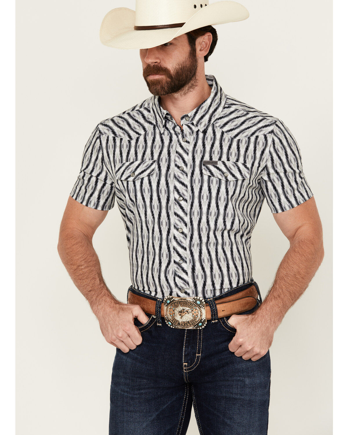 Men's Panhandle Southwestern Print Short Sleeve Snap Stretch Western S