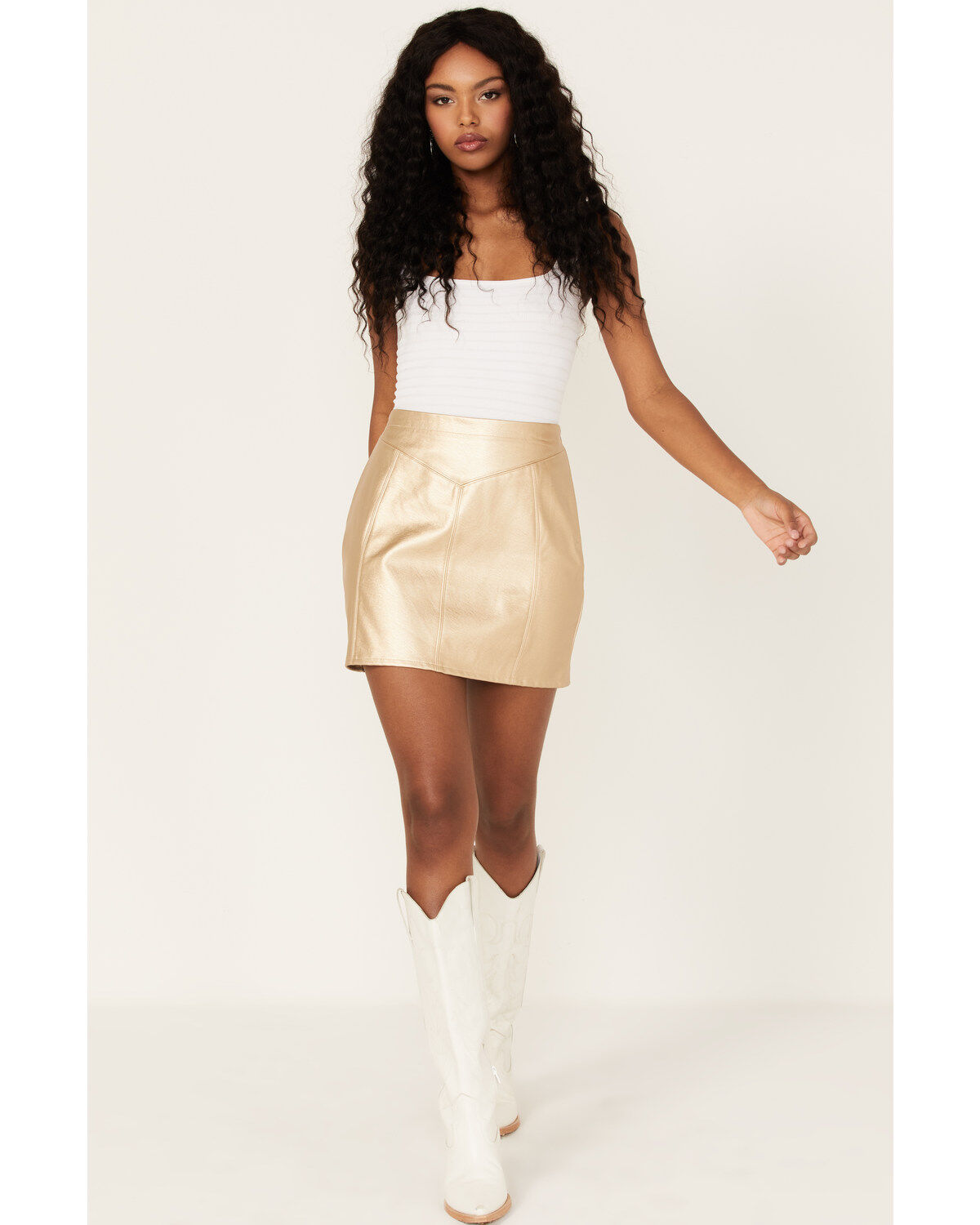 Women's Rock & Roll Denim Metallic Pleather Mini Skirt