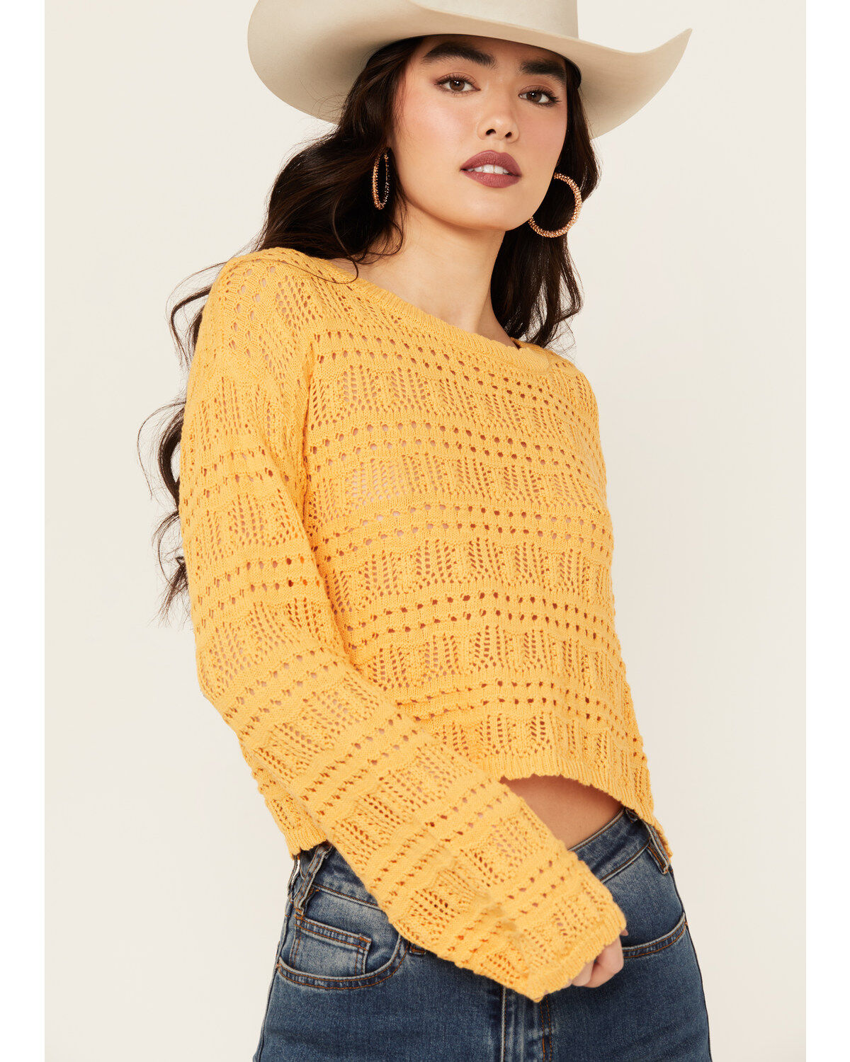 Women's Beyond The Radar Long Sleeve Cropped Knit Sweater
