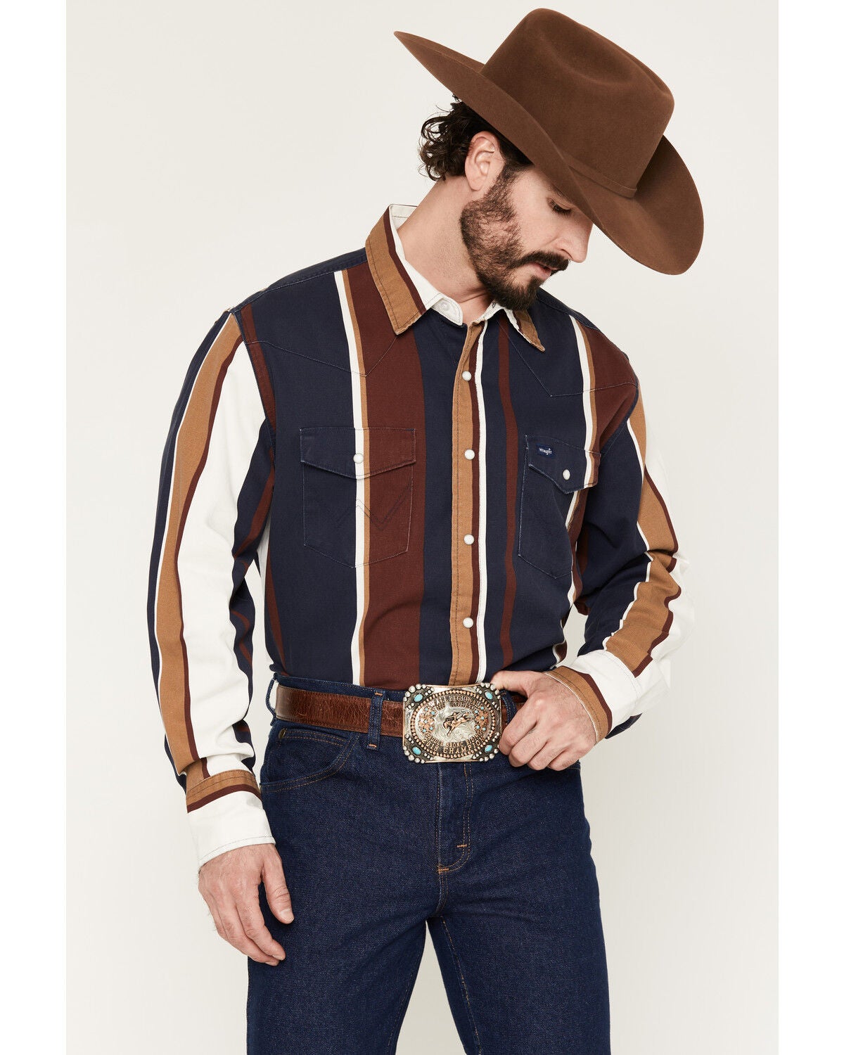 Men's Wrangler Vintage Brushpopper Striped Print Long Sleeve Snap West