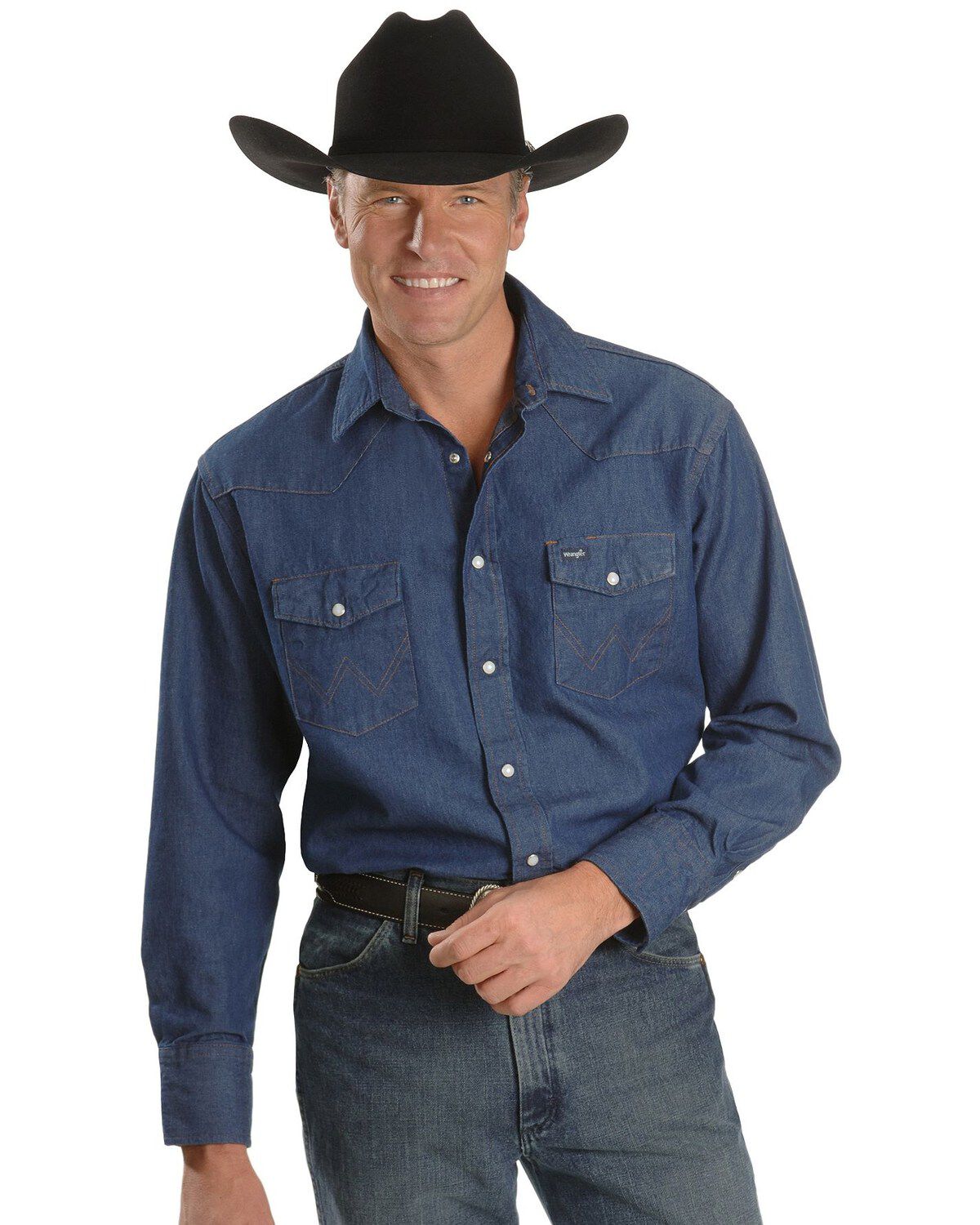 Men's Wrangler Cowboy Cut Rigid Denim Western Work Shirt