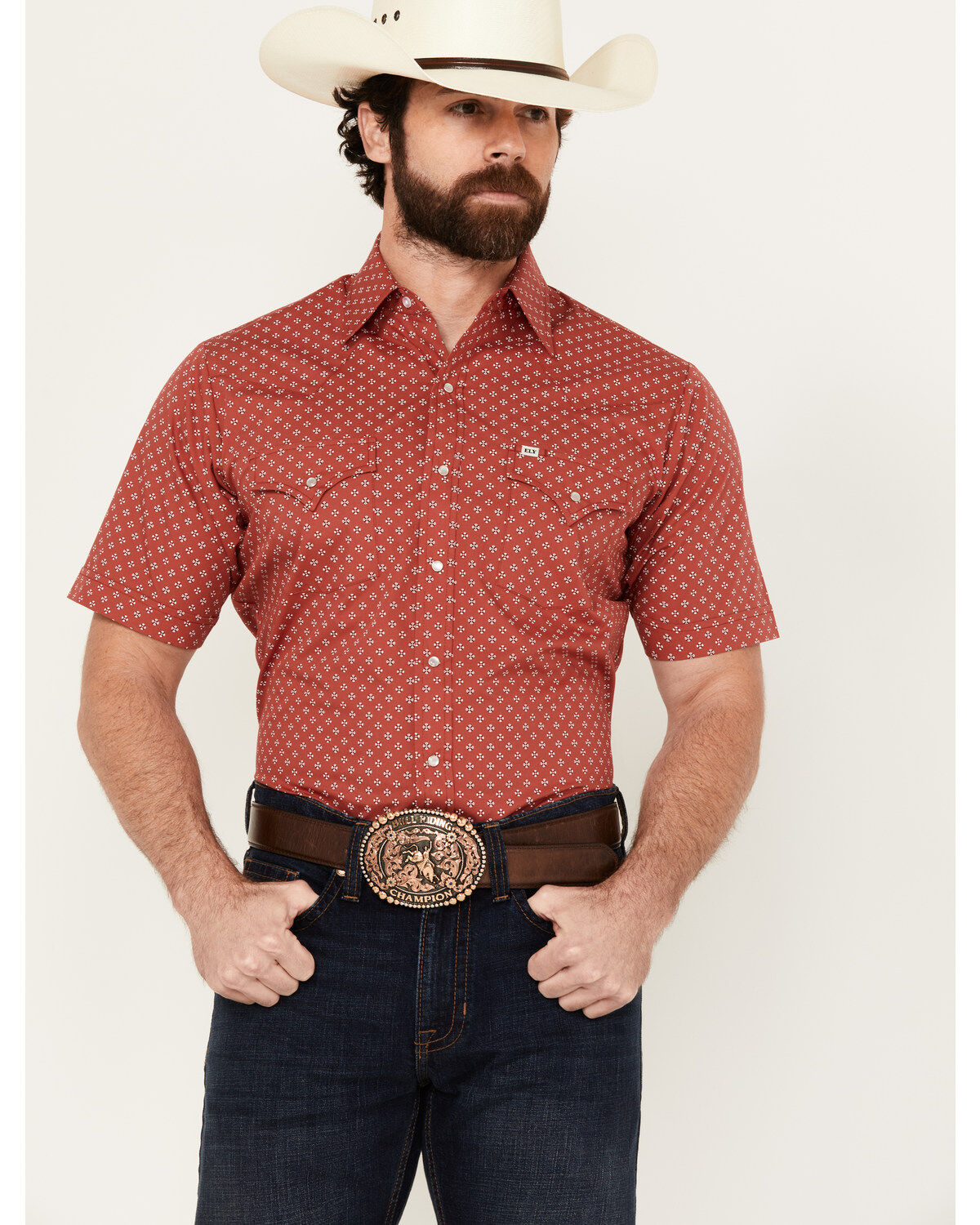 Men's Ely Walker Mini Bandana Geo Print Short Sleeve Snap Western Shir
