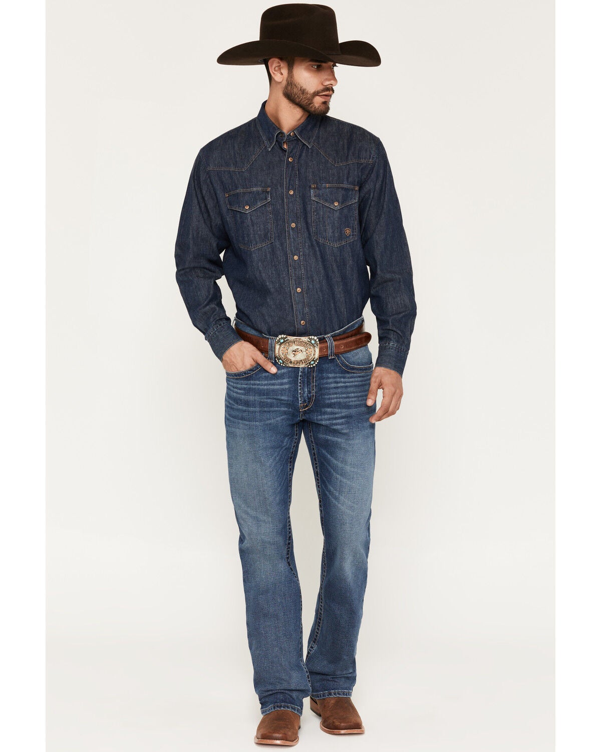 Ariat M4 Heath Thornton Men’s Relaxed Bootcut Jeans in Medium Wash Stretch Denim – Classic 5-Pocket Western Jeans for Everyday Wear