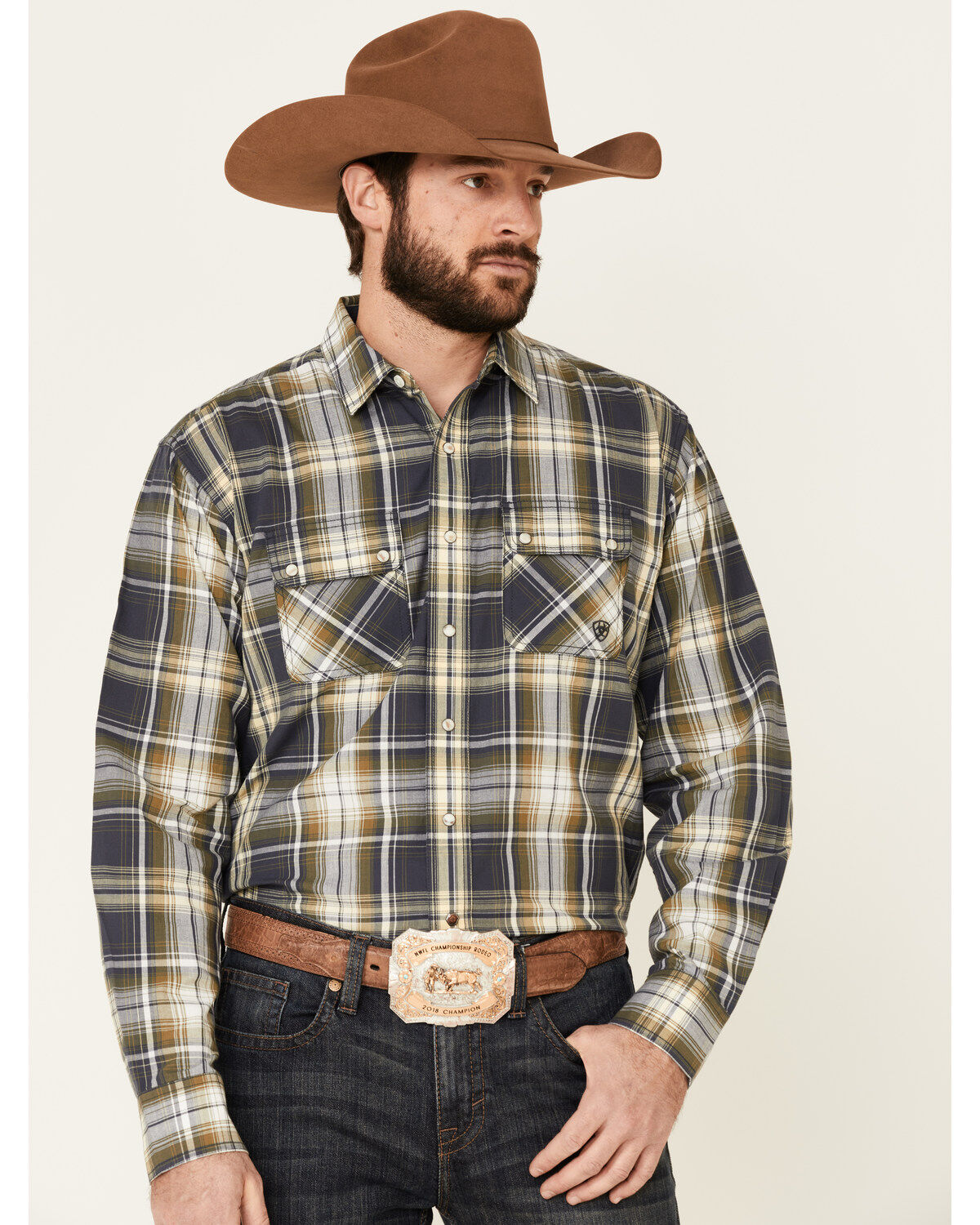 Men's Ariat Axel Large Ombre Retro Plaid Long Sleeve Western Shirt