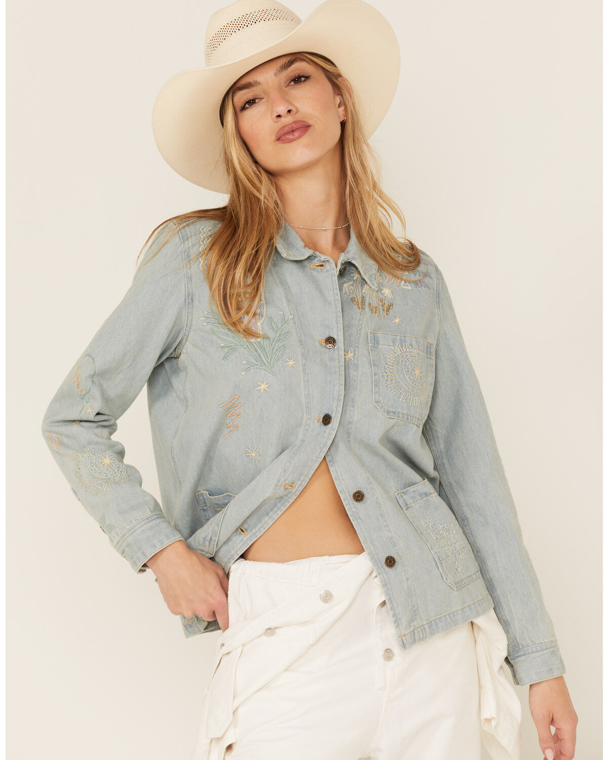 Women's Johnny Was Sezane Embroidered Denim Jacket