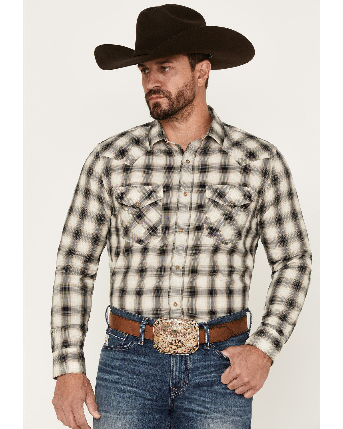 Men's Pendleton Frontier Dobby Ombre Plaid Snap Western Shirt