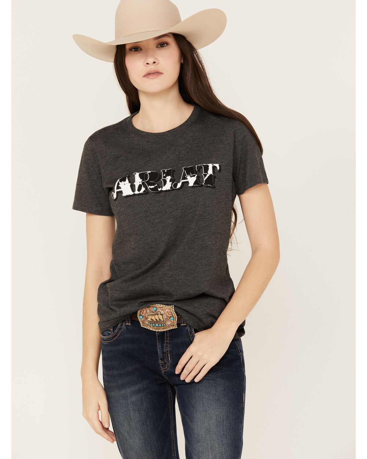 Women's Ariat Cow Print Logo Short Sleeve Graphic Tee