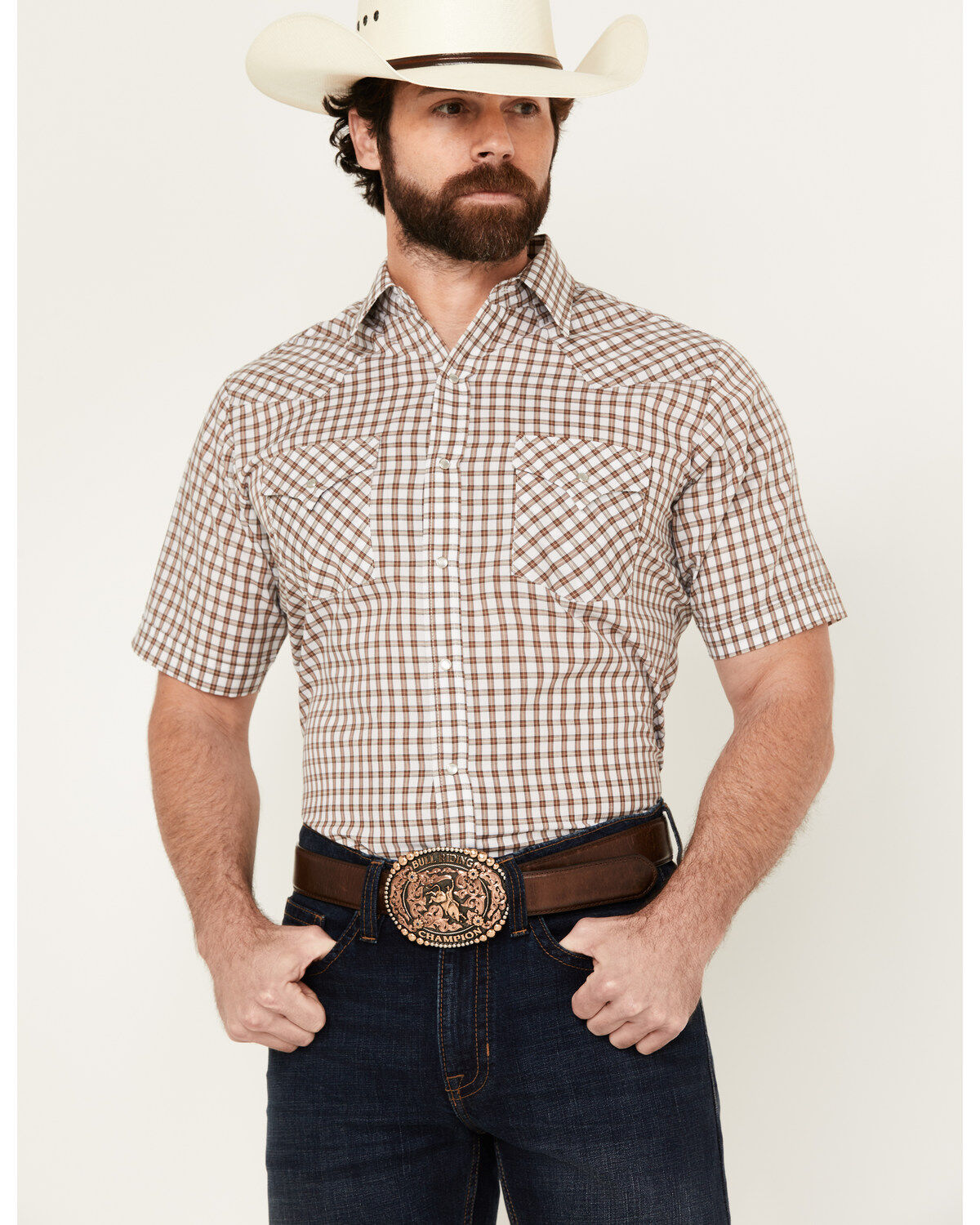Men's Ely Walker Checkered Print Short Sleeve Snap Western Shirt