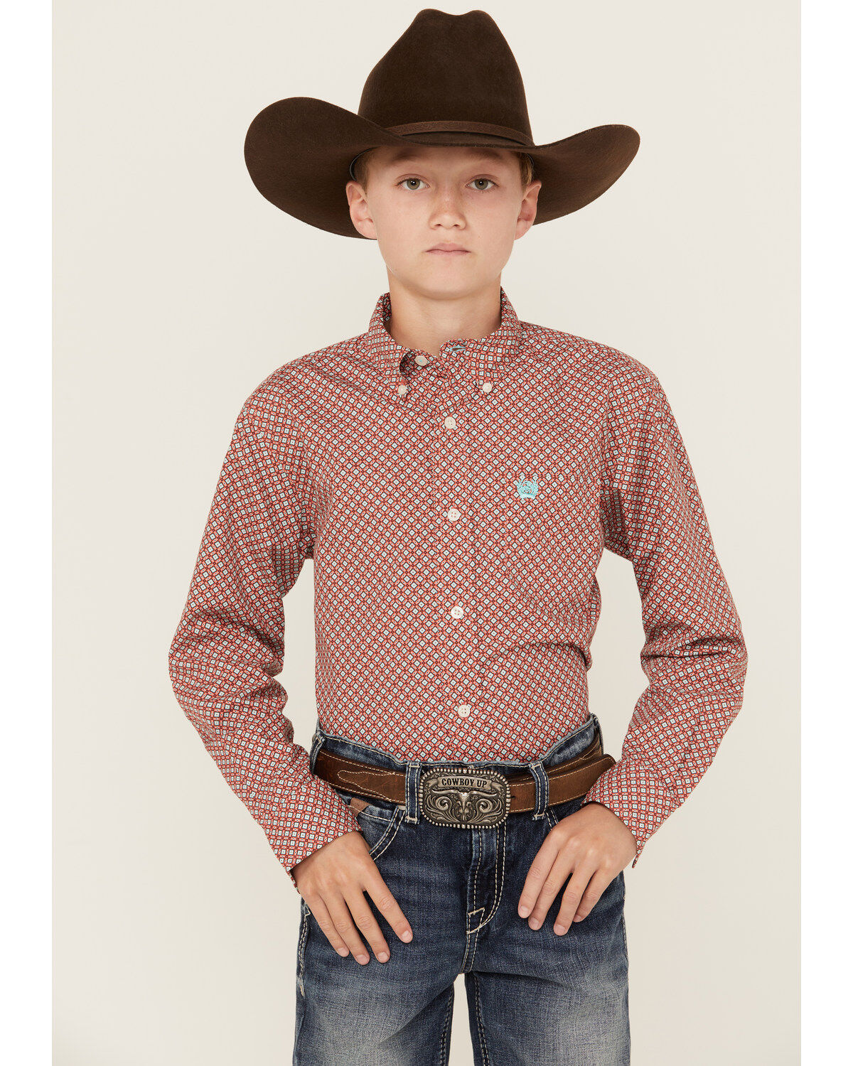 Boys' Cinch Geo Print Long Sleeve Button-Down Western Shirt