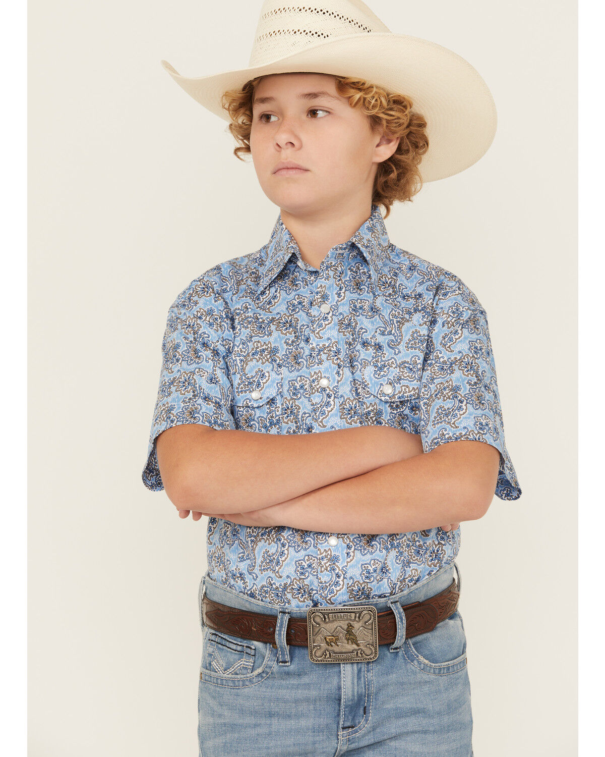 Boys' Rock & Roll Paisley Print Short Sleeve Pearl Snap Stretch Wester