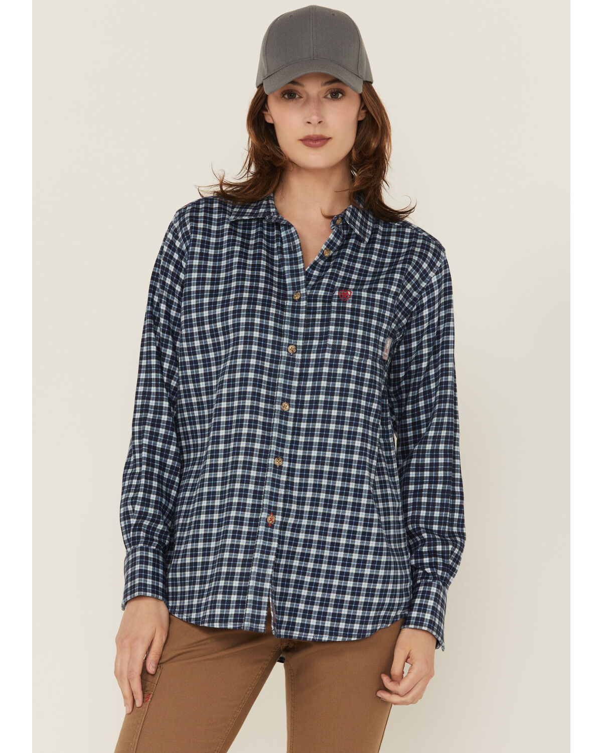 Women's Ariat FR Angeles Plaid Print Long Sleeve Button-Down Work Shir