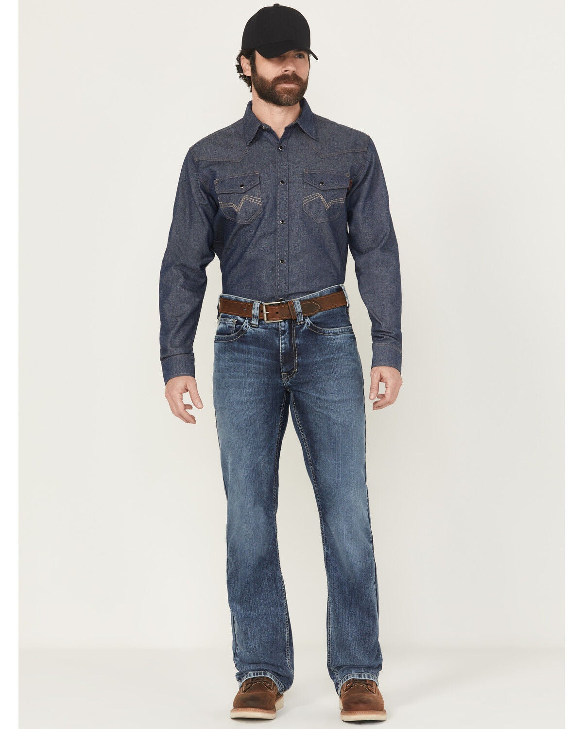 Men's Cody James FR Medium Wash Slim Bootcut Stretch Denim Work Jeans