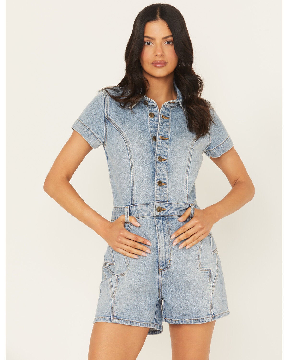 Women's Rolla's X AC/DC Light Wash Lightening Short Sleeve Button-Down