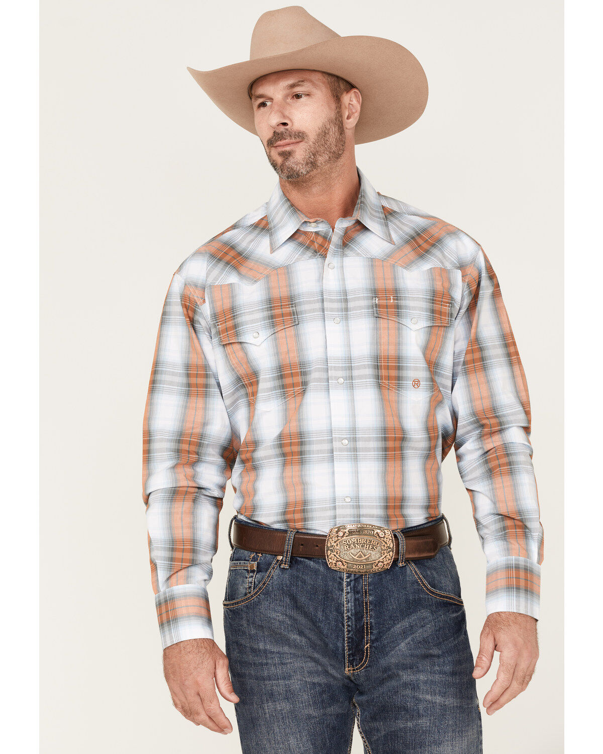 Men's Roper Setting Sun Large Ombre Plaid Long Sleeve Pearl Snap Weste