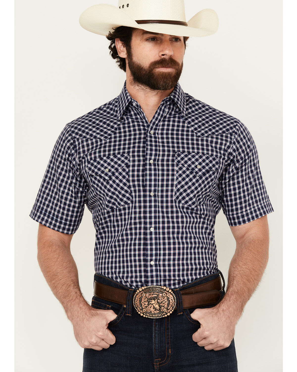 Men's Ely Walker Plaid Print Short Sleeve Snap Western Shirt