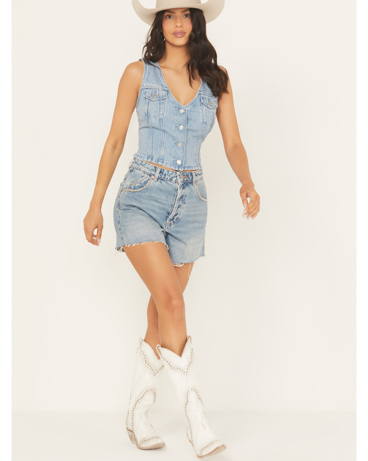 Women's Rolla's X AC/DC Medium Wash High Rise Studded Mirage Cut-Off D