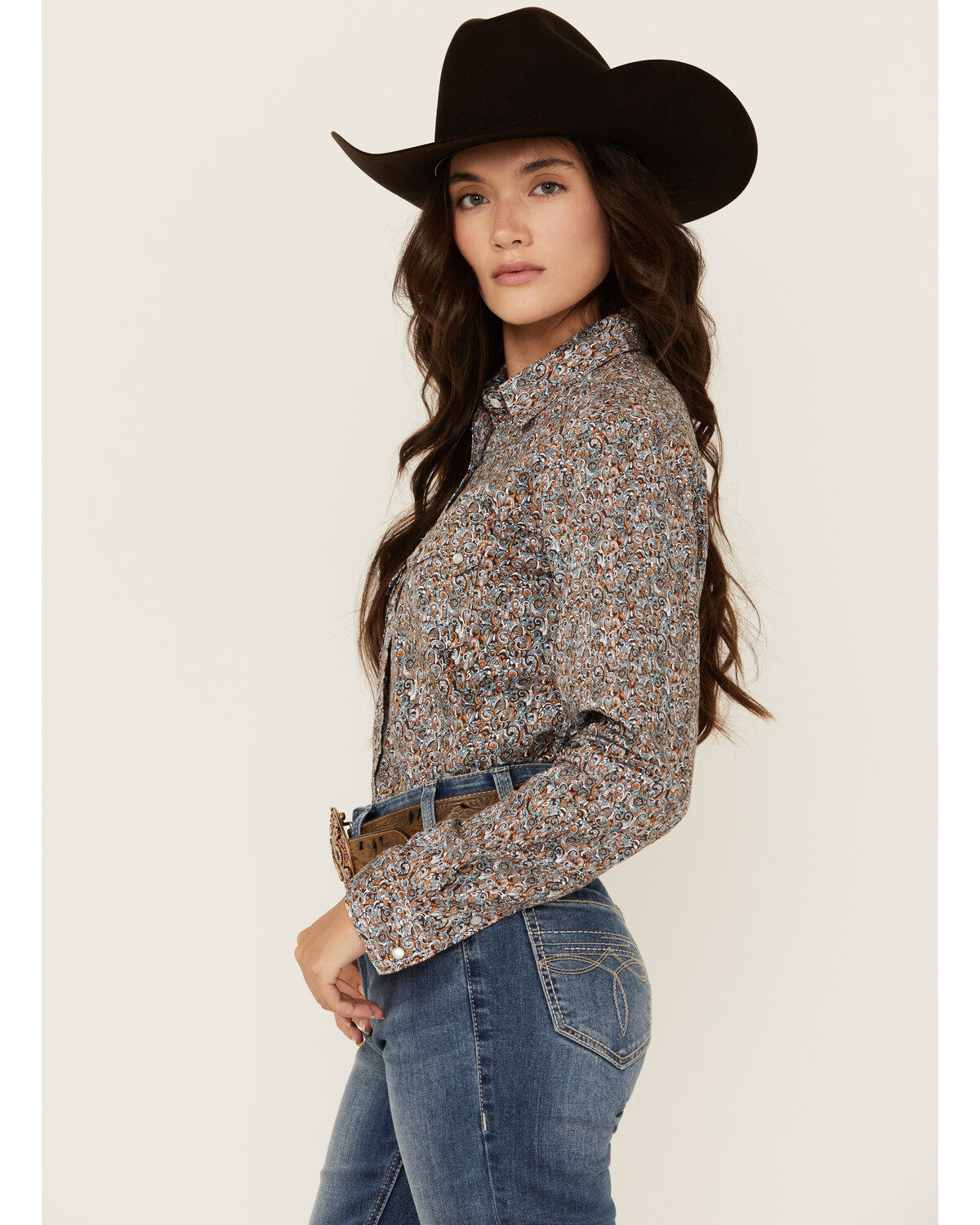 Women's Panhandle Rough Stock by Paisley Print Long Sleeve Snap Wester