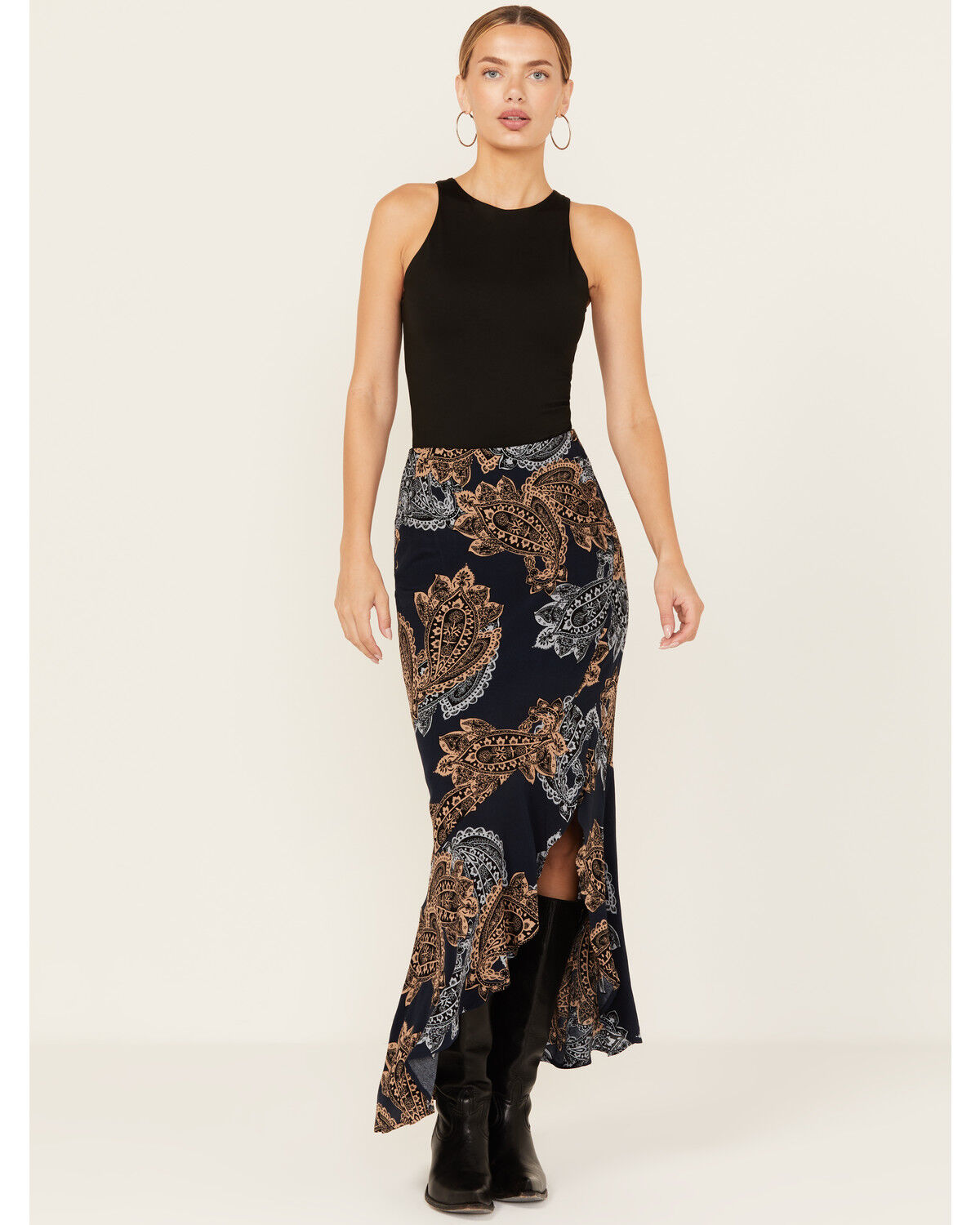 Women's Shyanne Printed Ruffle Slip Maxi Skirt