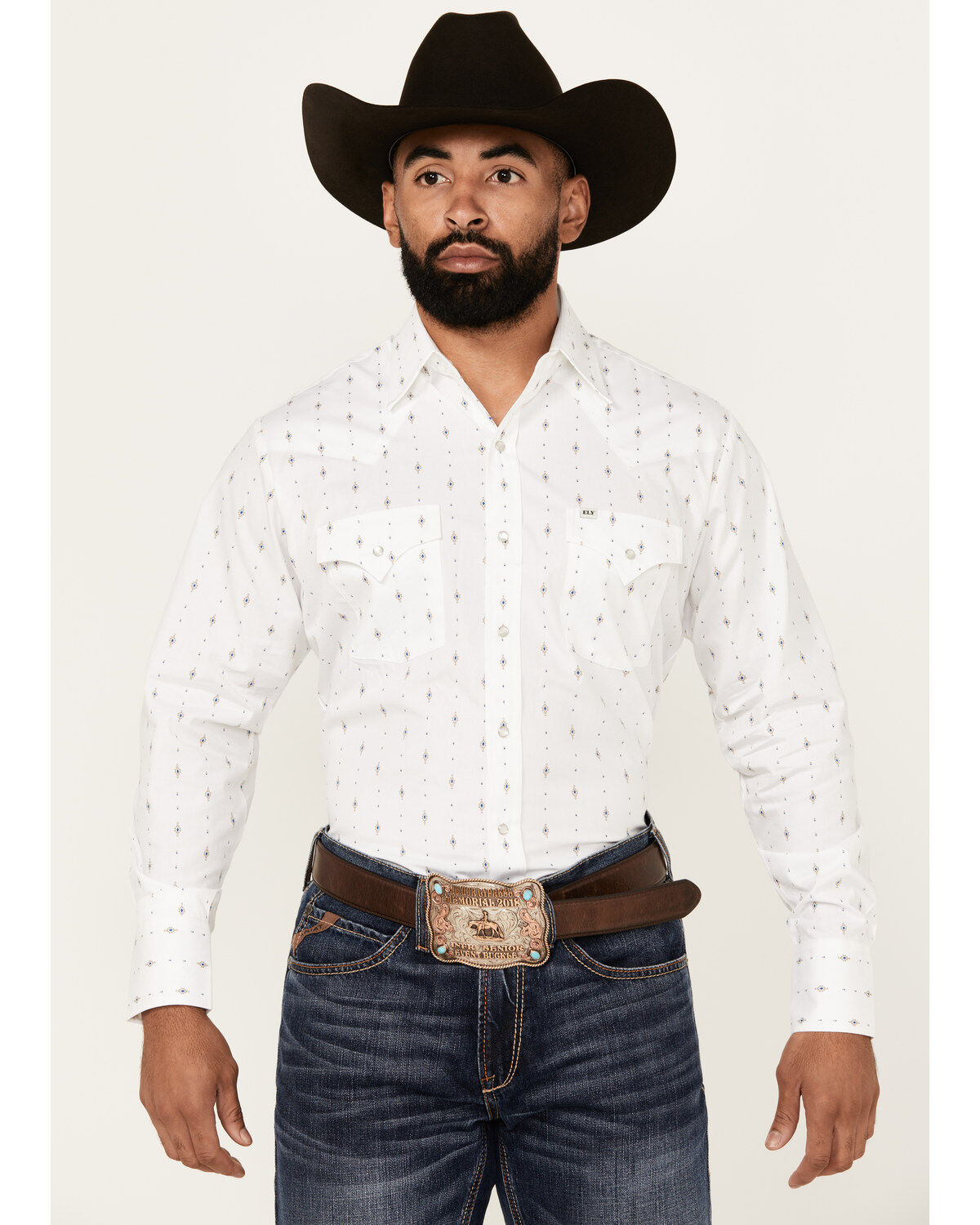 Men's Ely Walker Diamond Southwestern Print Long Sleeve Snap Western S