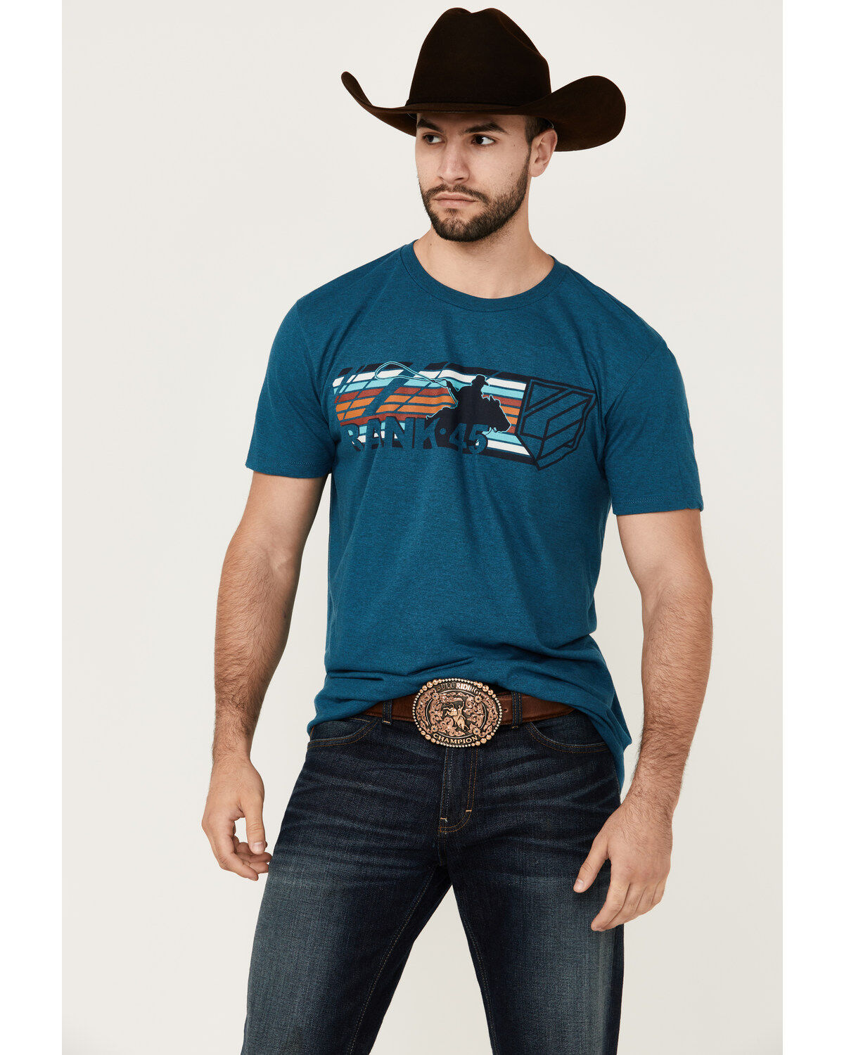 Men's RANK 45 Logo Chute Gate Serape Striped Print Short Sleeve Graph
