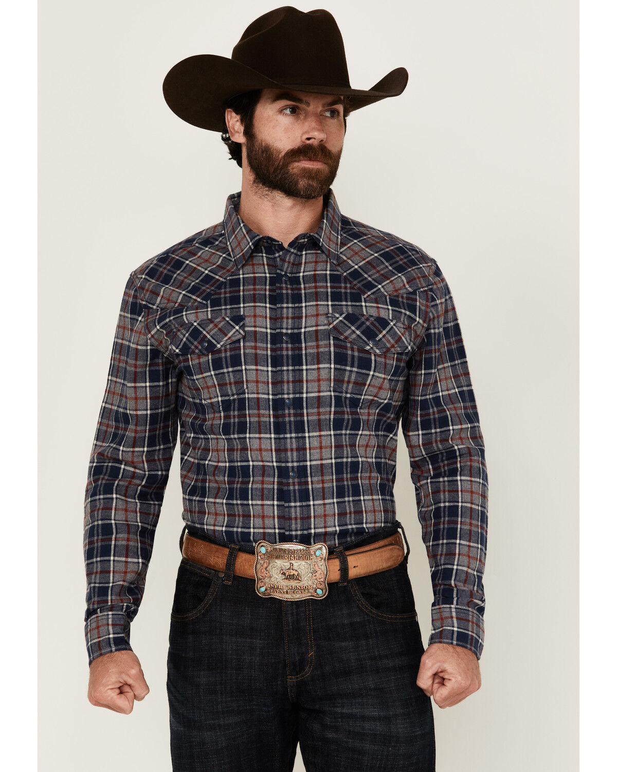 Men's Cody James Poker Plaid Print Long Sleeve Snap Western Shirt - Bi