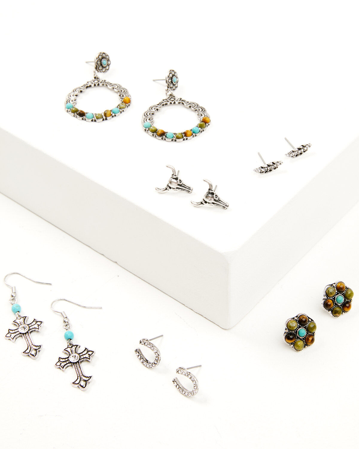 Women's Shyanne Bisbee Falls Silver Longhorn & Cross 6-Piece Earrings