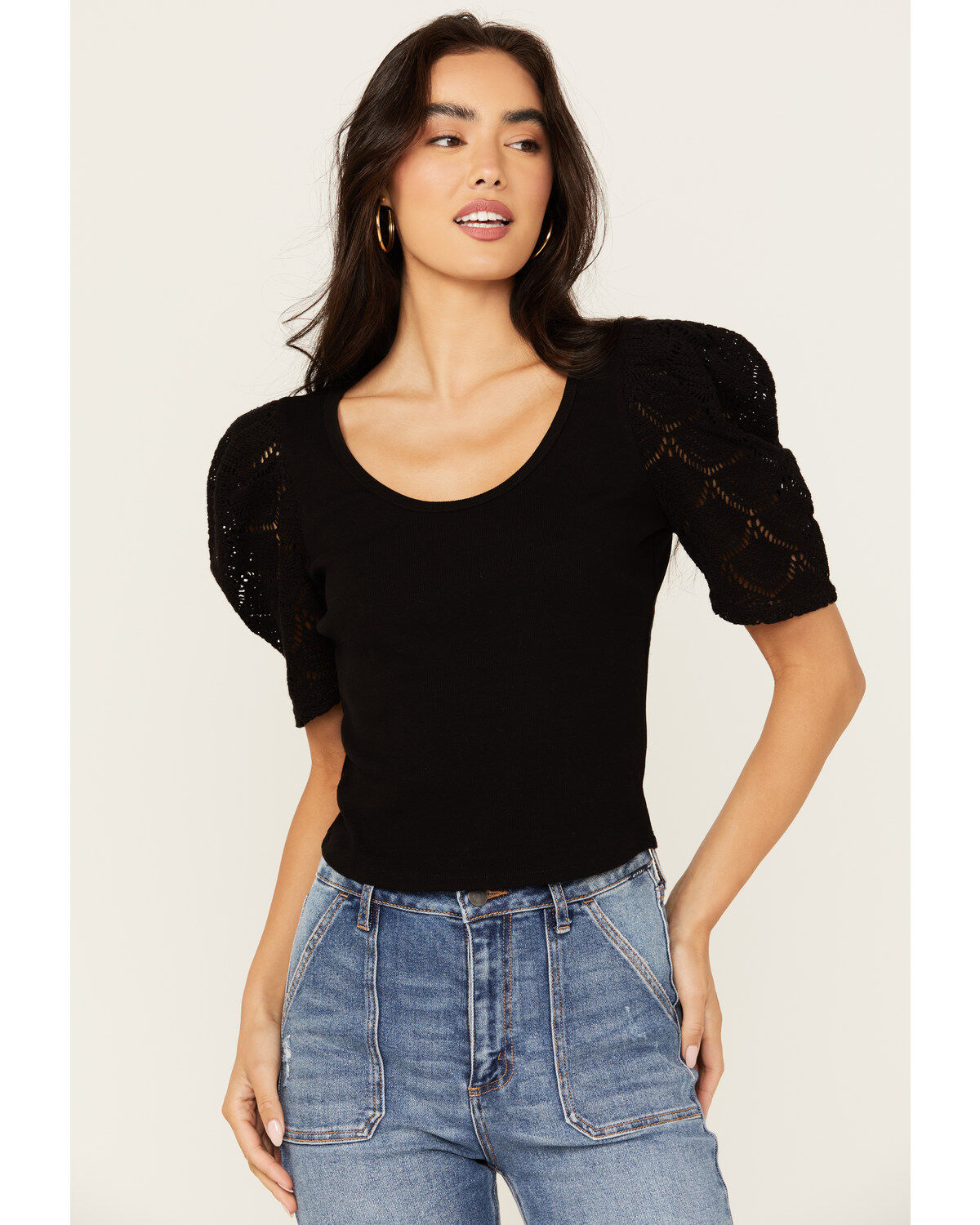 Women's Shyanne Crochet Sleeve Top