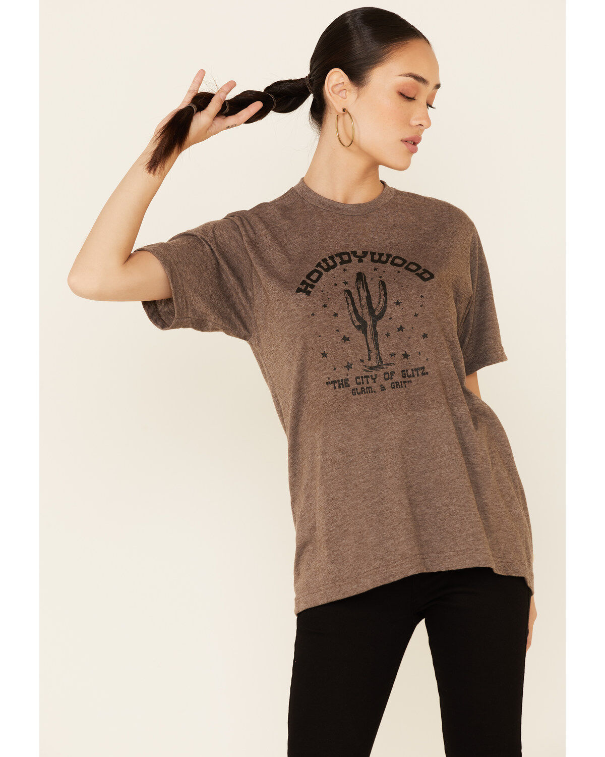 Women's Ali Dee Heather Brown Howdywood Graphic Short Sleeve Tee