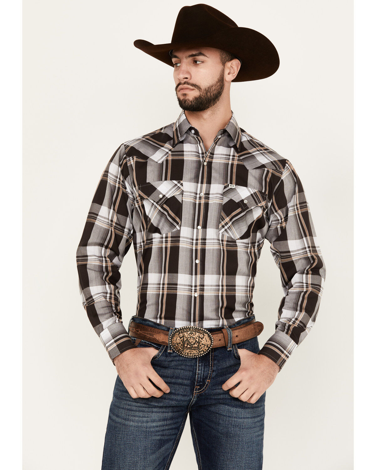 Men's Ely Walker Plaid Print Long Sleeve Snap Western Shirt