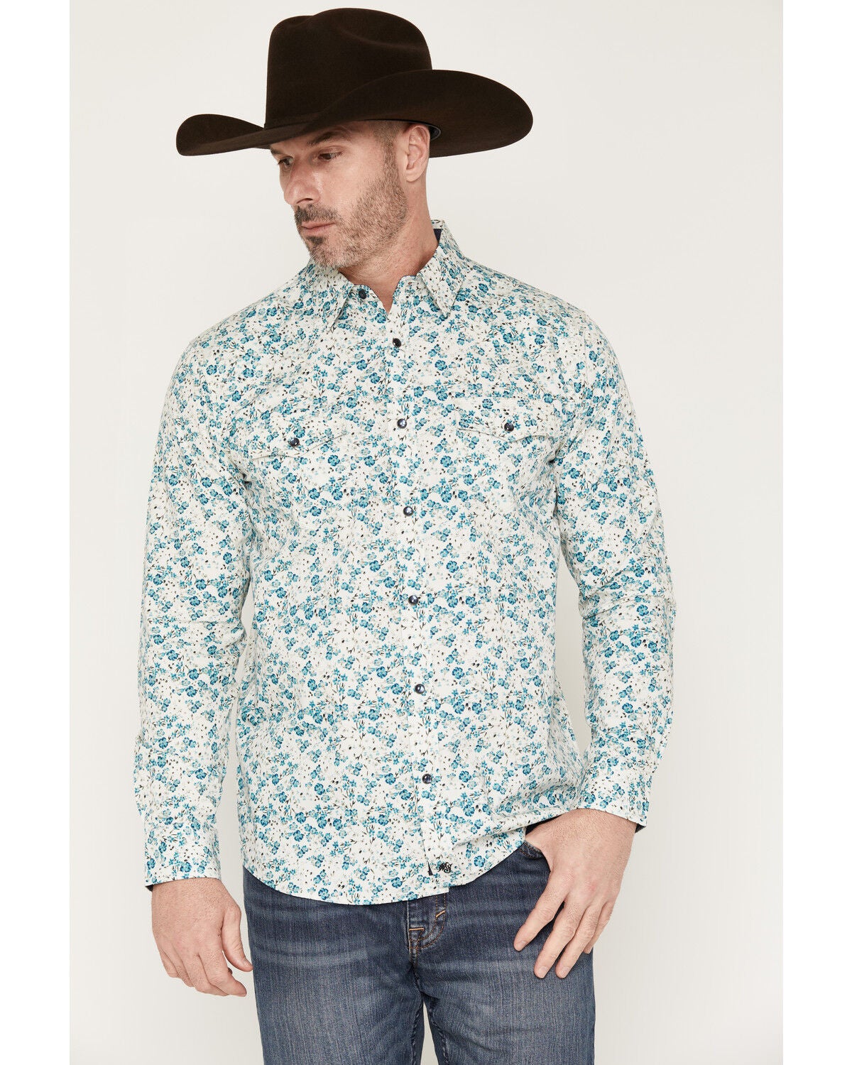 Men's Moonshine Spirit Wildflower Floral Print Long Sleeve Snap Weste