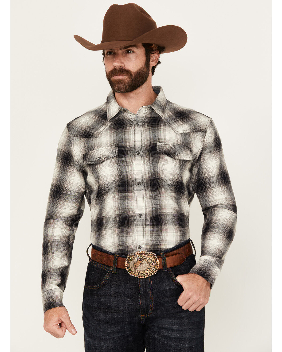 Men's Cody James Concho Plaid Print Long Sleeve Snap Western Shirt