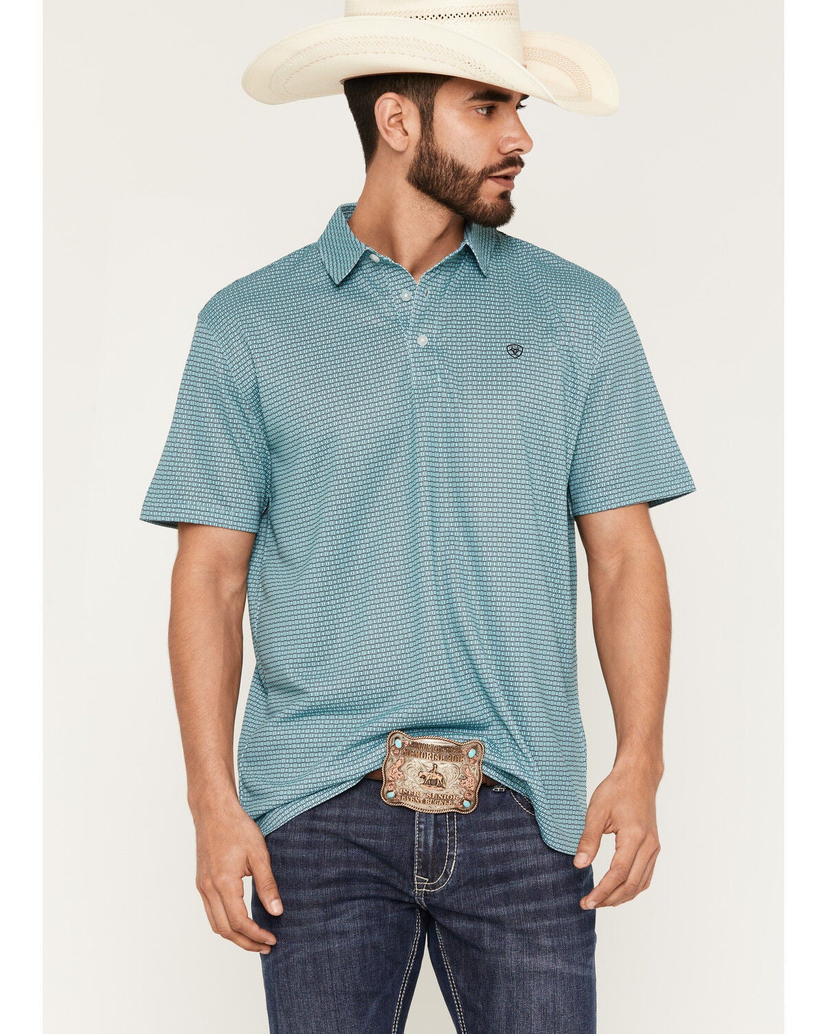 Men's Ariat All Over Print Classic Fit Short Sleeve Button-Down Polo S