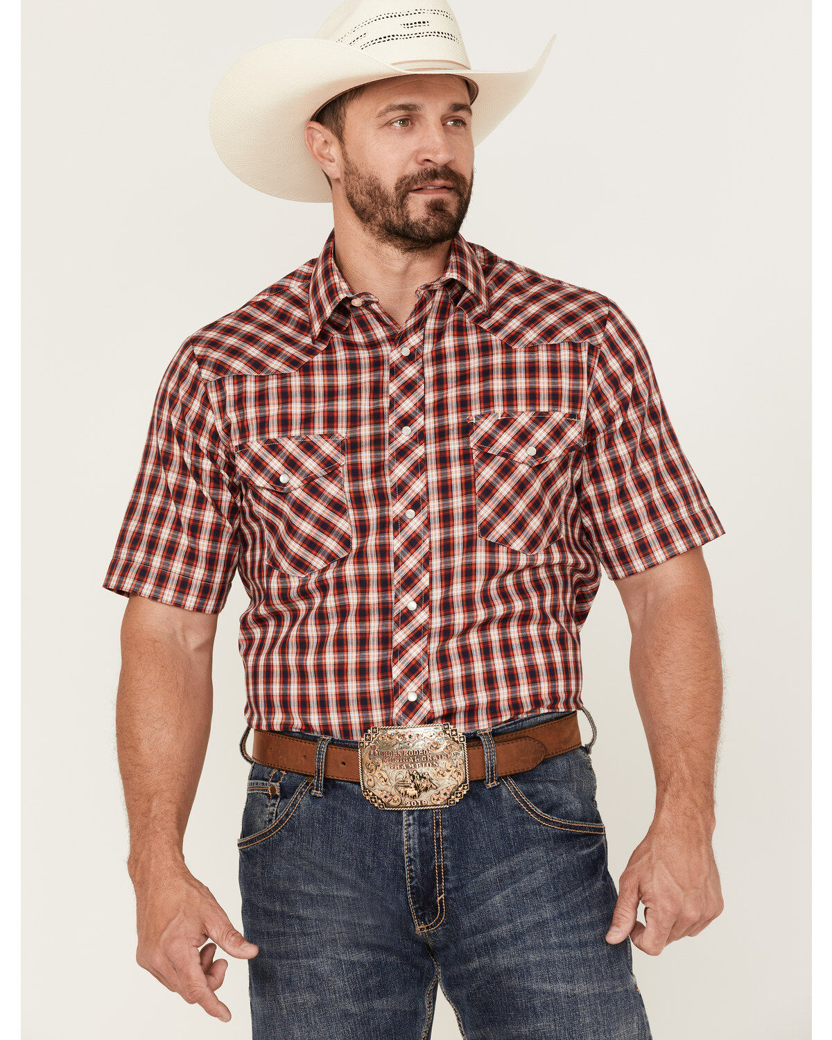 Men's Roper Classic Small Plaid Short Sleeve Pearl Snap Western Shirt