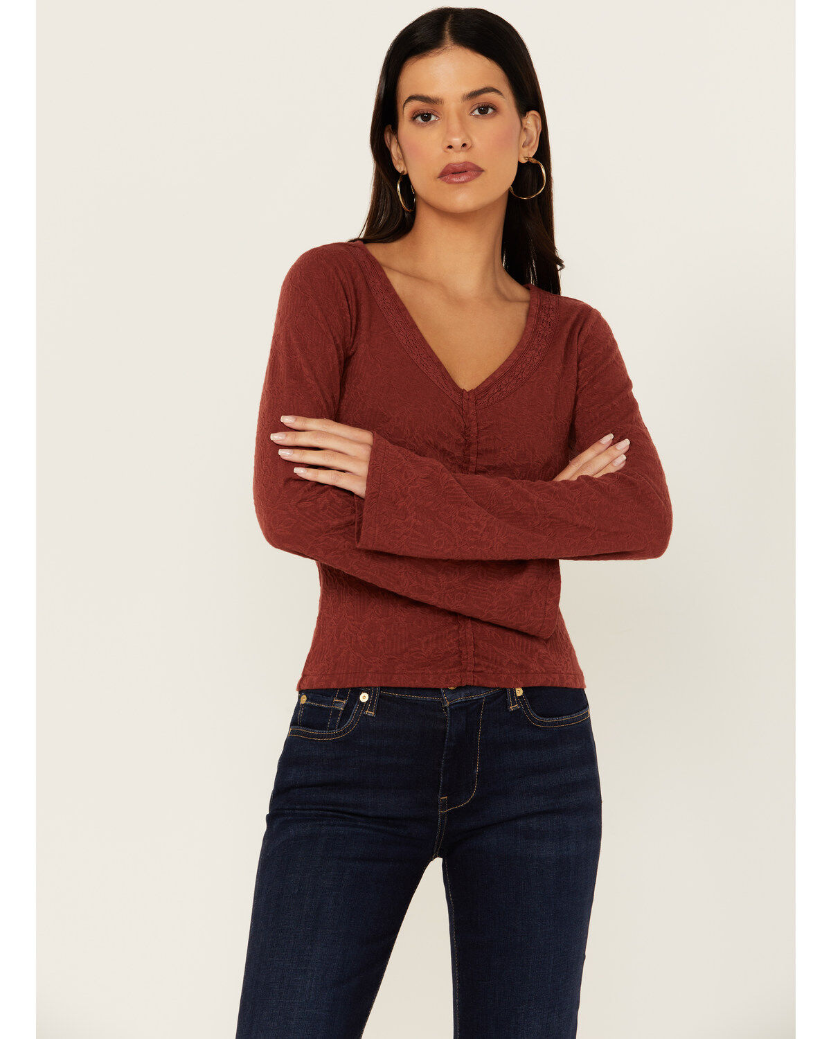 Women's Shyanne Lace Insert Long Sleeve Top