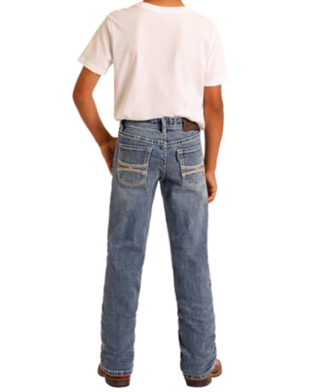 Boys' Hooey X Rock & Roll Denim Medium Wash Step Bootcut Stretch Denim