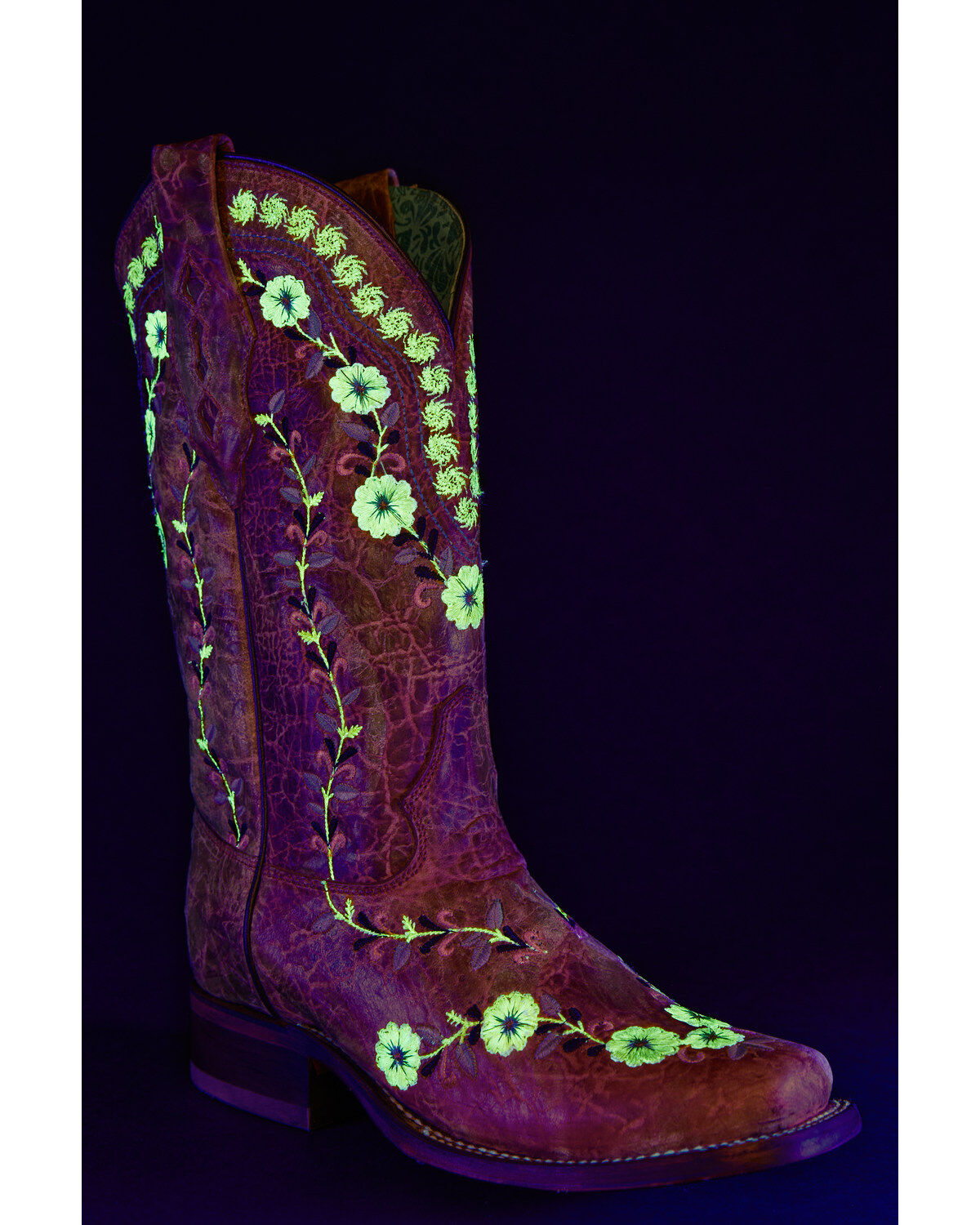 Women's Corral Floral Blacklight Western Boots - Square Toe