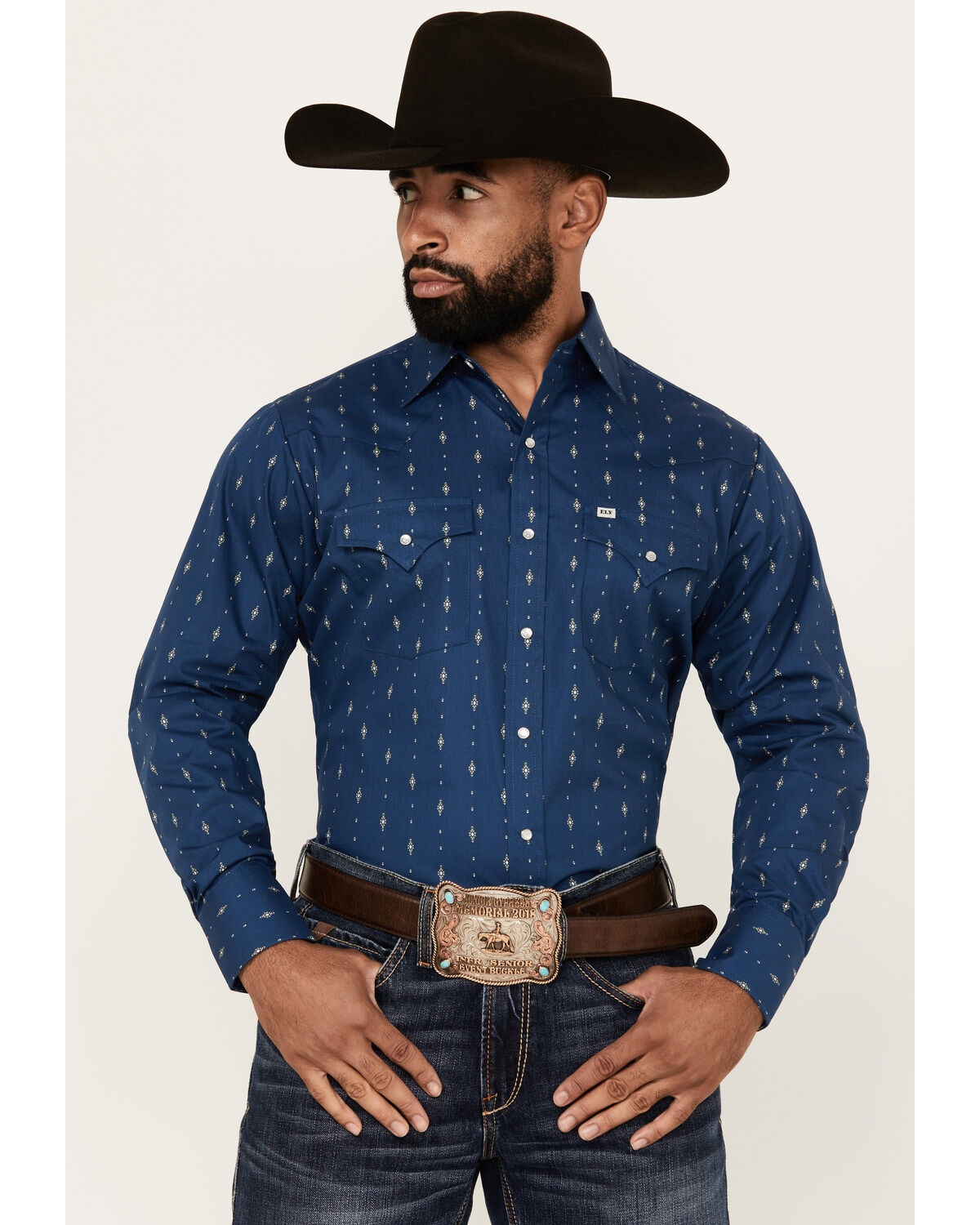 Men's Ely Walker Diamond Southwestern Print Long Sleeve Snap Western S