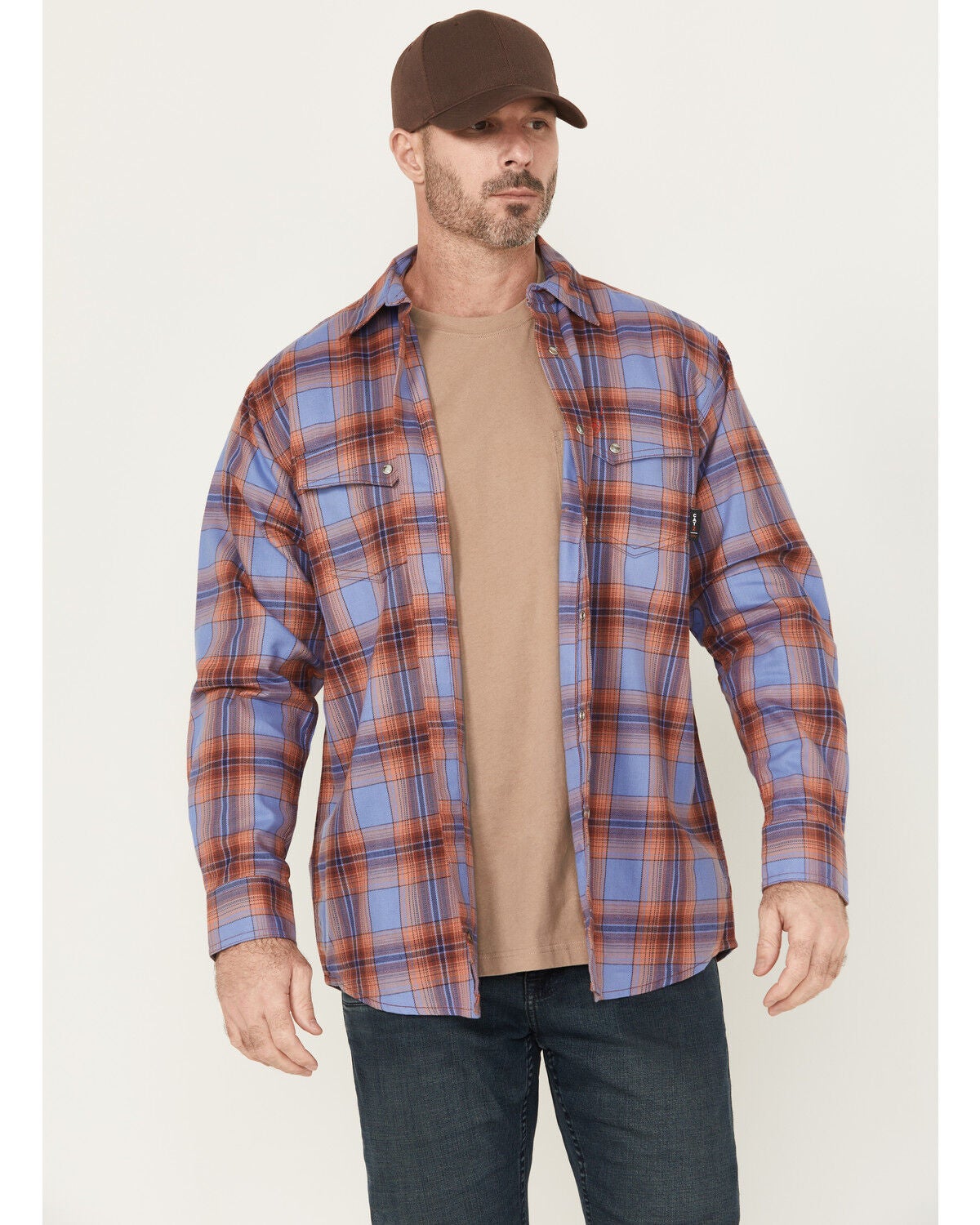 Men's Ariat FR Melrose Plaid Print Long Sleeve Snap Work Shirt