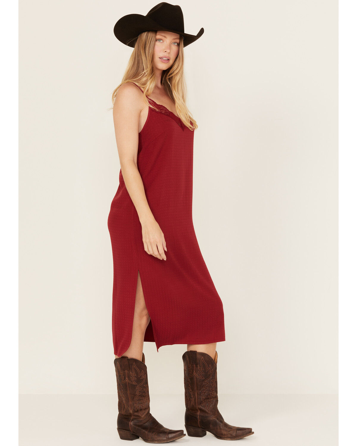 Women's Idyllwind Moss Rose Lace Trim Slip Midi Dress