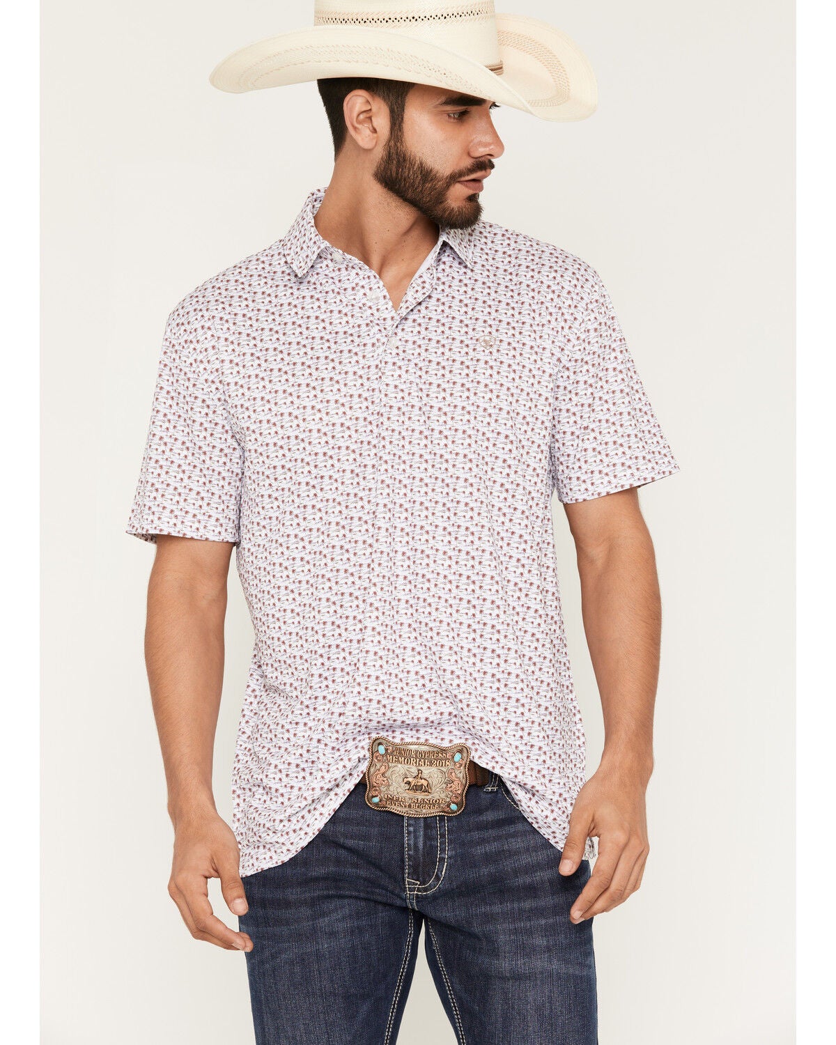 Men's Ariat All Over Palm Tree Print Classic Fit Polo