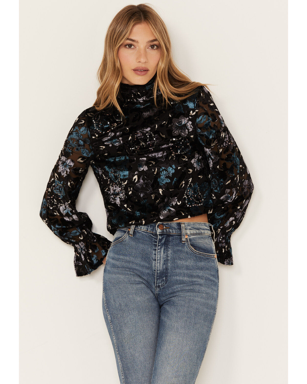 Women's Shyanne Burnout Floral Velvet Blouse
